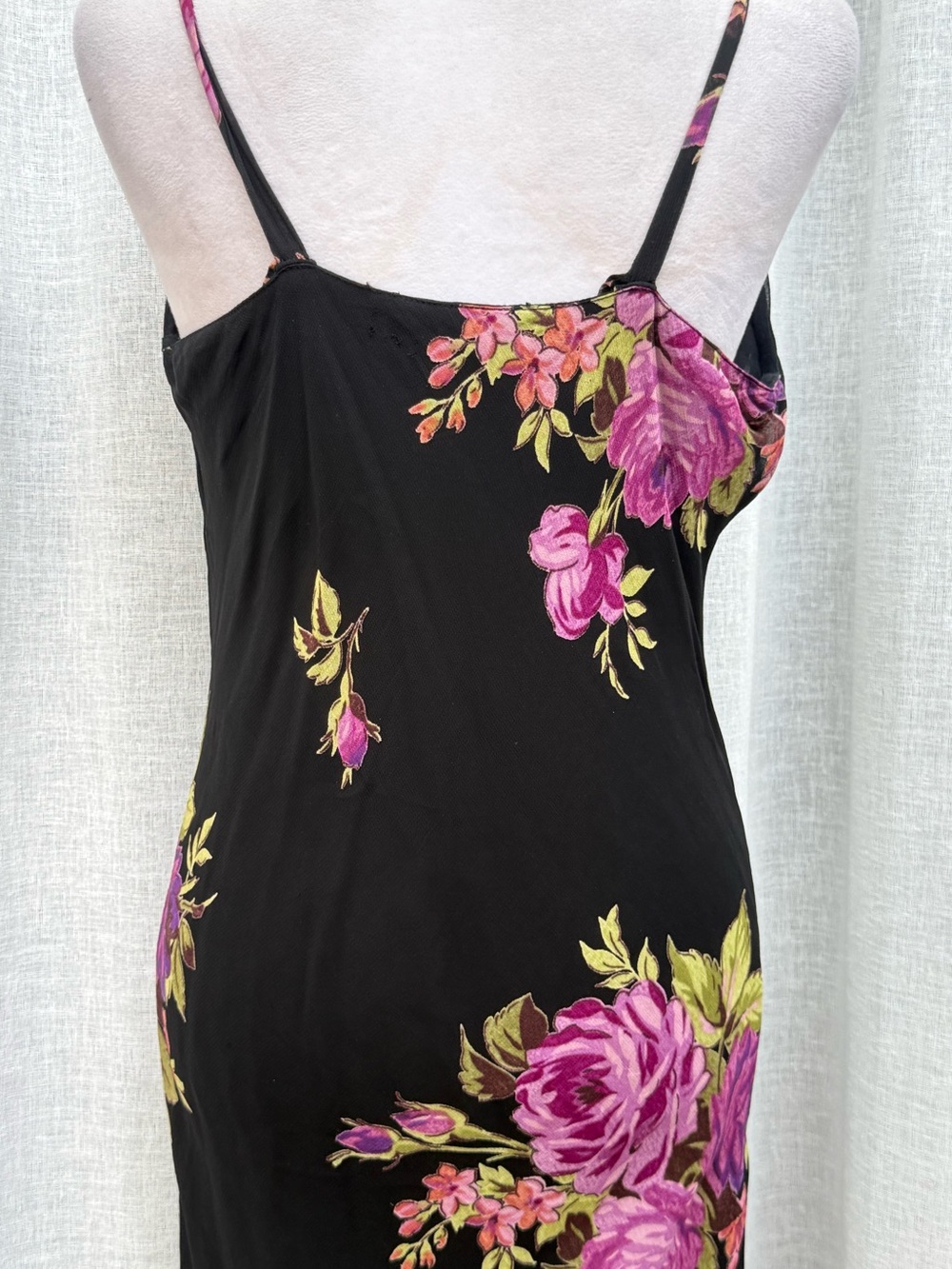 Y2K Temptation black purple roses print maxi sleeveless bias cut rayon  dress - Picture 4 of 10